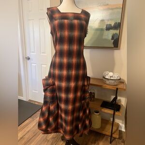 Ivey Abitz Bespoke Plaid Frock Dress Orange Black Utility Pocket Midi Medium